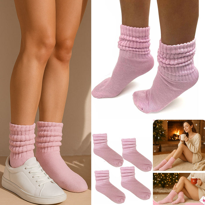 4 Pairs Girls Pink Slouch Socks Junior 6-8 Cotton Plush Knit Scrunch Warm Cozy