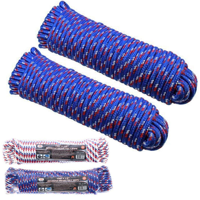 2 Pc Heavy Duty 100ft Diamond Braided Rope Cord Poly Boat Dock Line Flag Pole