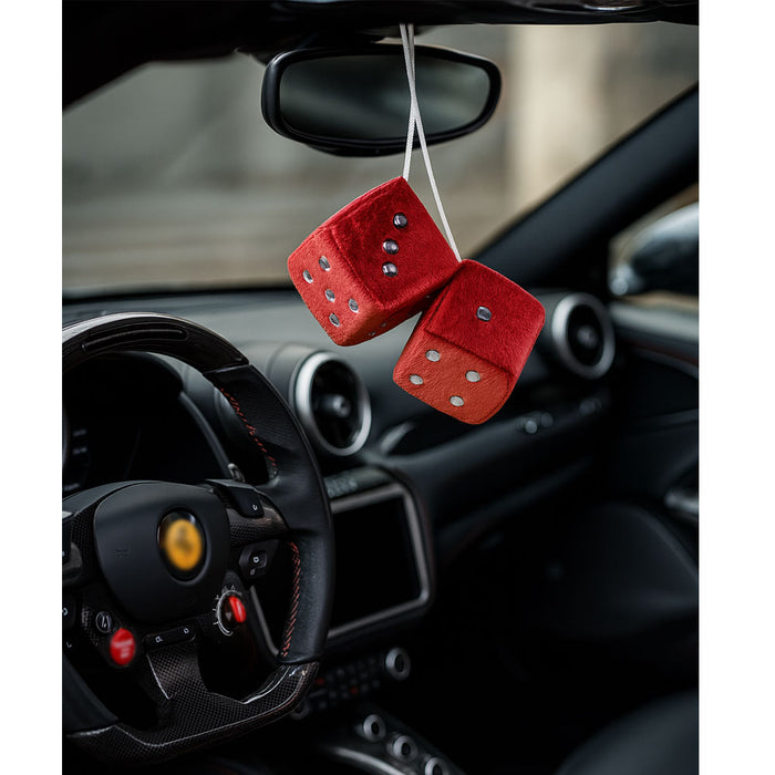 1 Pair Red Fuzzy Dice Diamonds Bling Car Plush Hanging Auto Mirror Decor 2.5"