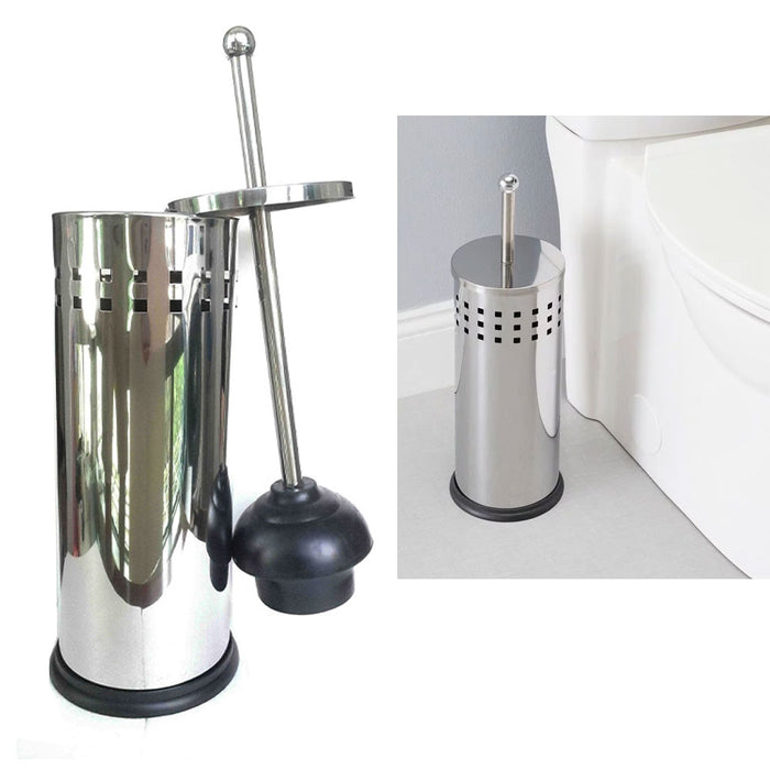 2 Sets Stainless Steel Toilet Plunger w/ Holder Combo Unclog Bathroom Chrome