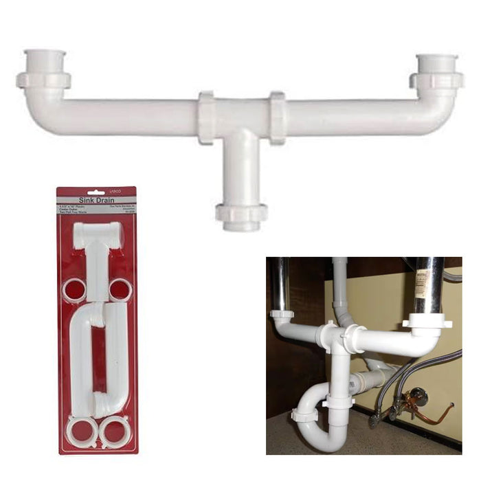 1 Pk 1.5" White Polypro Slip-Joint Sink Drain Center Outlet Waste Anti Clog 16"L