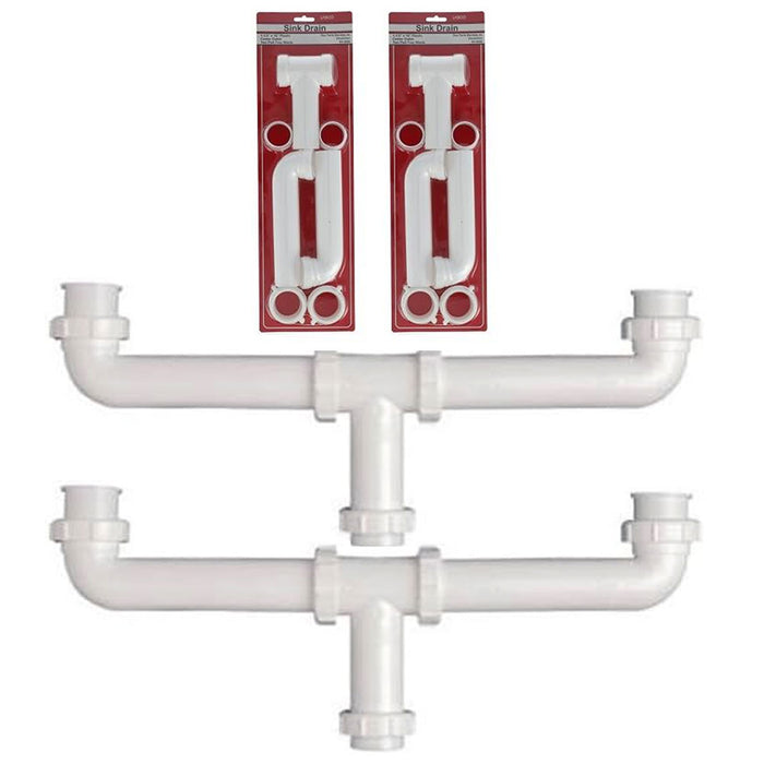 2 Pk Sink Drain Center White Polypro 1.5" Slip-Joint Outlet Anti Clog Waste 16"L