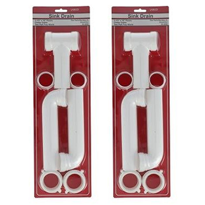 2 Pk Sink Drain Center White Polypro 1.5" Slip-Joint Outlet Anti Clog Waste 16"L