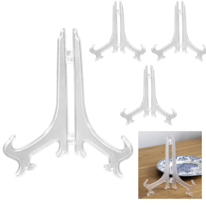 4pc Large Clear Acrylic Display Stand Plate Easel Book Tablet Flat Decor Holders