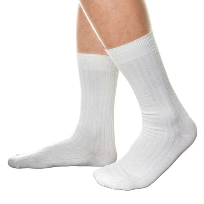12 Pairs Men Dress Socks Thin Soft Ribbed Fashion White Cotton Casual Size 10-13