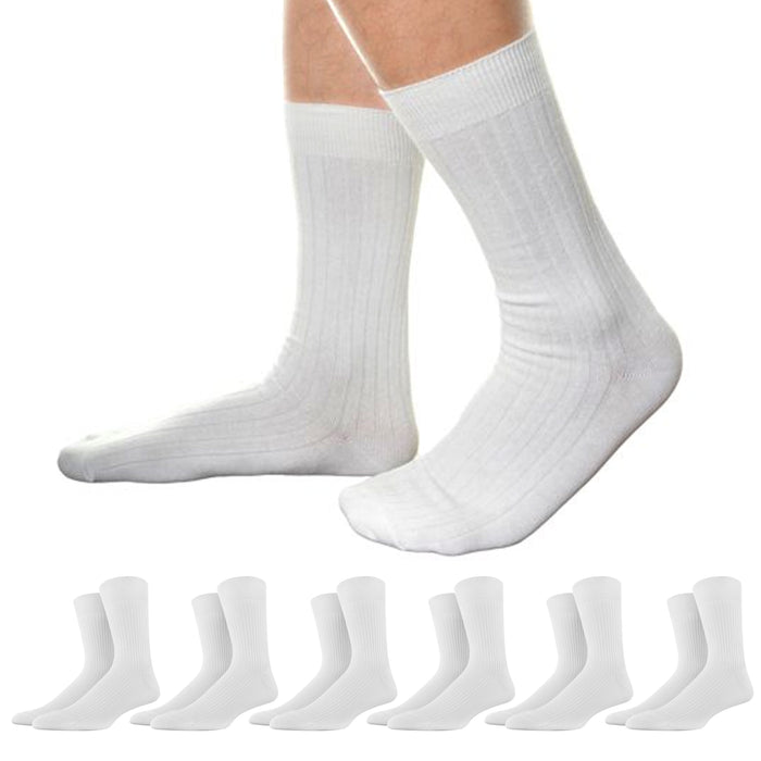 6 Pairs Mens Ribbed Dress Socks Fashion Casual White Thin Soft Cotton Size 10-13