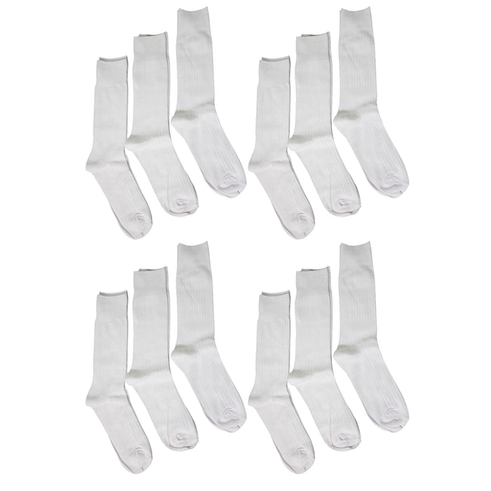 12 Pairs Men Dress Socks Thin Soft Ribbed Fashion White Cotton Casual Size 10-13