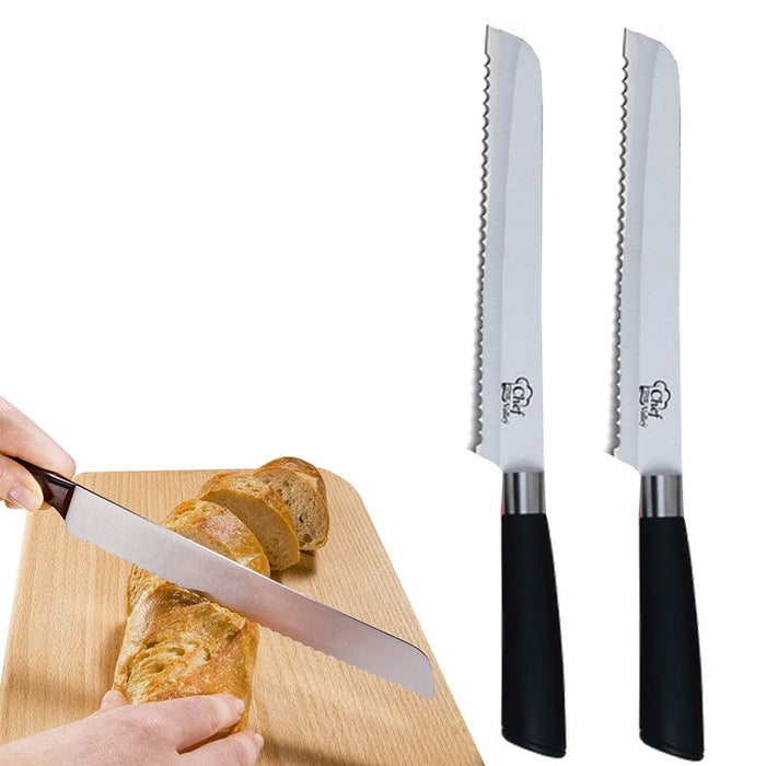 2 Pack Serrated Bread Knife Stainless Steel Razor Sharp Wavy Edge Bread Cutter