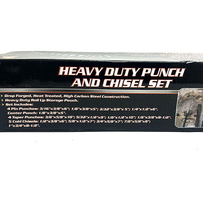 14 Pc Punch Chisel Set Taper Pin Center Punches Cold Chisels Kit Cloth Bag Pouch