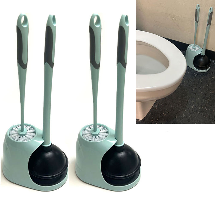 2 Sets Toilet Cleaner Turbo Plunger W/ Bowl Brush Caddy Unclog Bathroom Holder