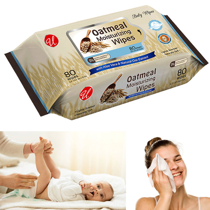 320 Ct Cleansing Wipes Oatmeal Oat Extract Aloe Sensitive Alcohol Paraben-Free