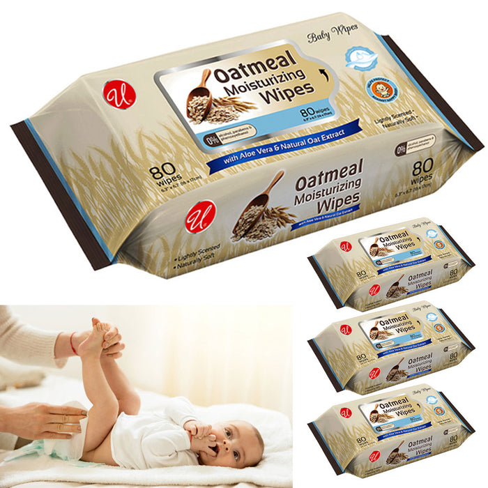 320 Ct Cleansing Wipes Oatmeal Oat Extract Aloe Sensitive Alcohol Paraben-Free