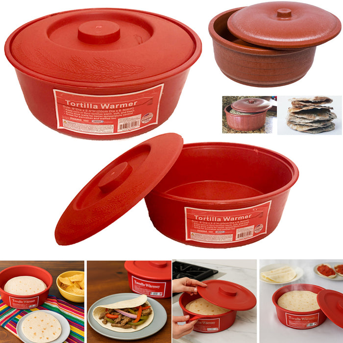 Large Mexican Tortilla Warmer Keeper Microwave Naan Pancake Pita Round 10.5" 2qt