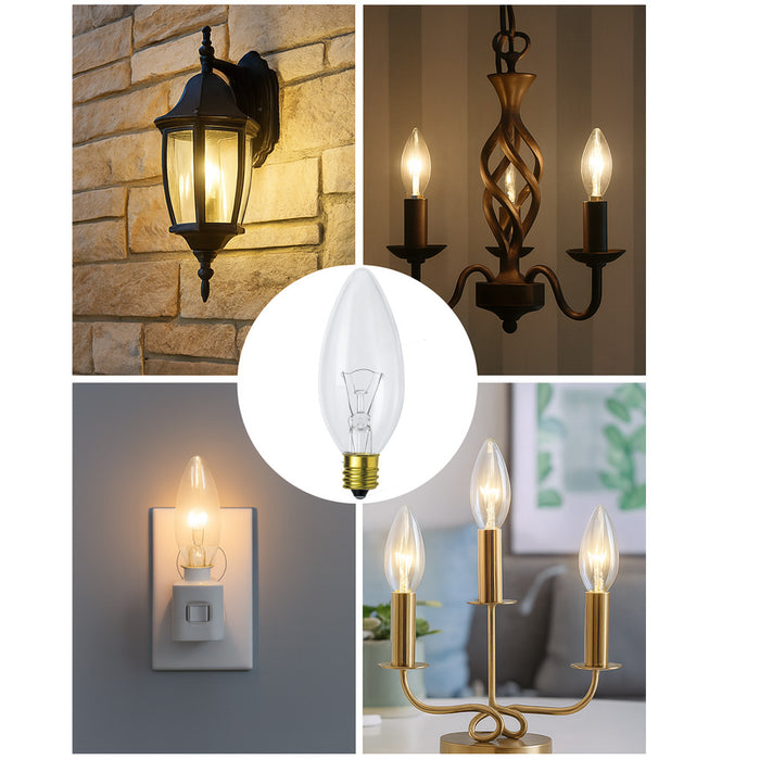 12 Night Light Bulbs Clear Candelabra Torpedo 120V Decor Chandelier 60 Watt E12