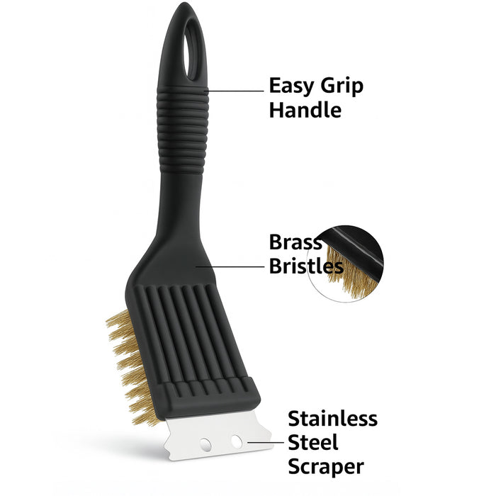 Barbeque BBQ Grill Brush Brass Bristles & Scraper Tool Long Handle Cooking New !