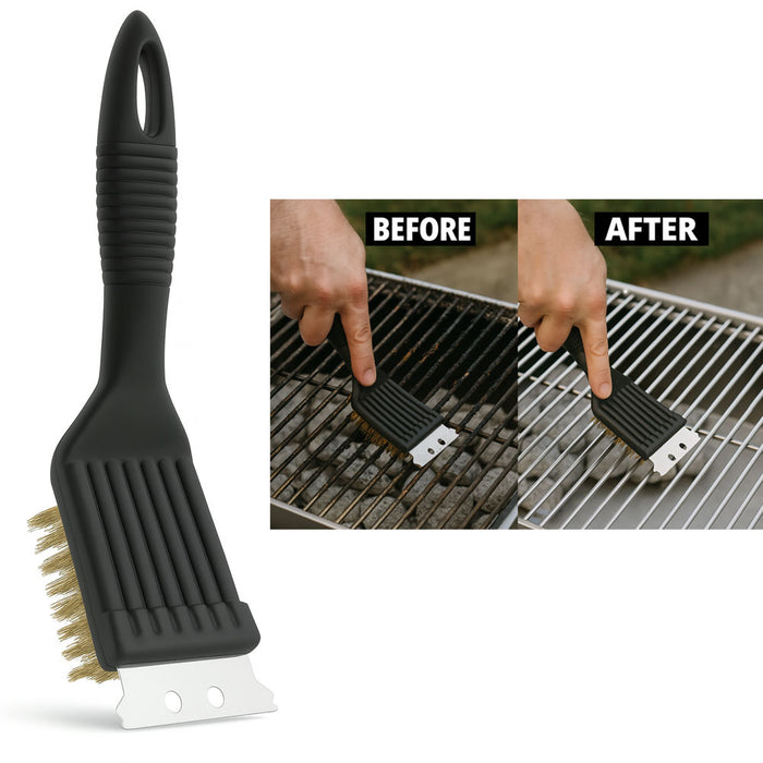Barbeque BBQ Grill Brush Brass Bristles & Scraper Tool Long Handle Cooking New !