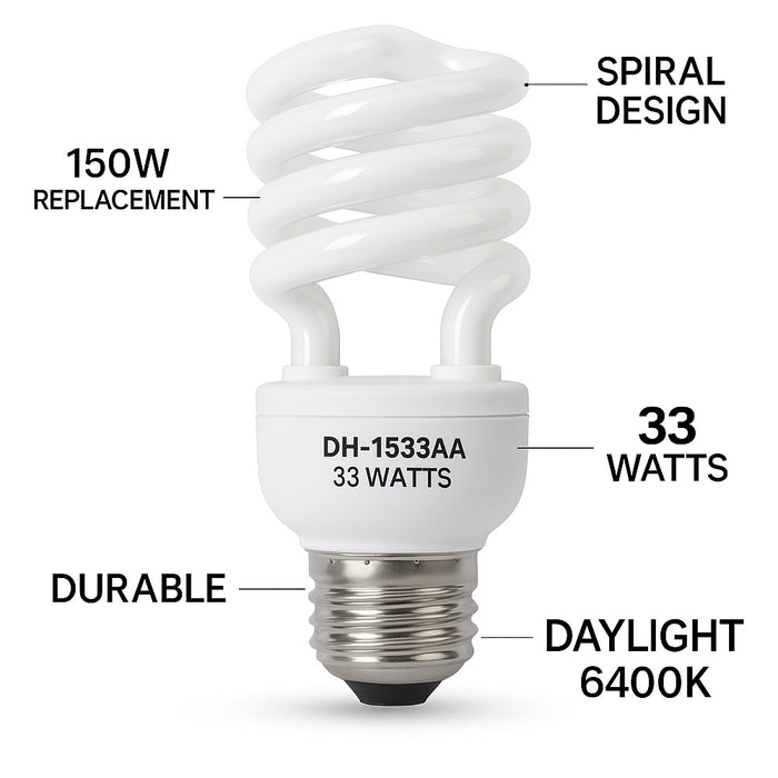 4 x Light Bulbs Daylight CFL Fluorescent Compact 33 Watts 150W Repl 6400K