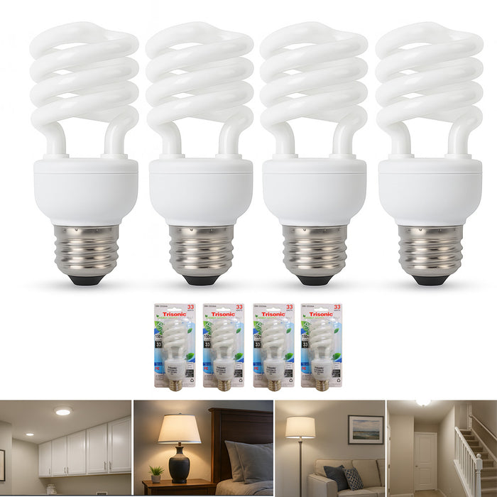 4 x Light Bulbs Daylight CFL Fluorescent Compact 33 Watts 150W Repl 6400K