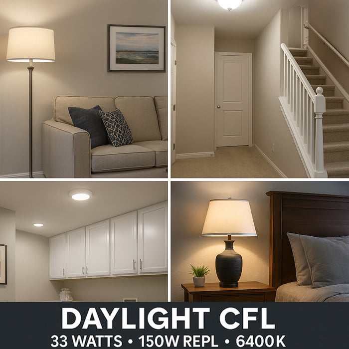 Daylight Light Bulb CFL 33 W 150 Watt Repl White Compact Fluorescent 6400K