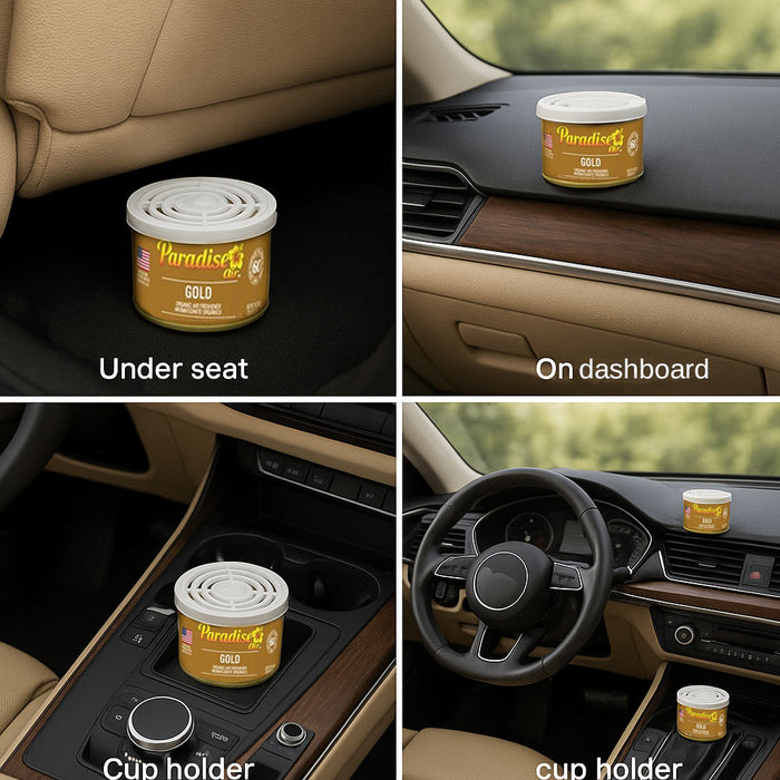 2 Paradise Organic Air Freshener Gold Scent Fiber Can Home Fragrance Car Aroma