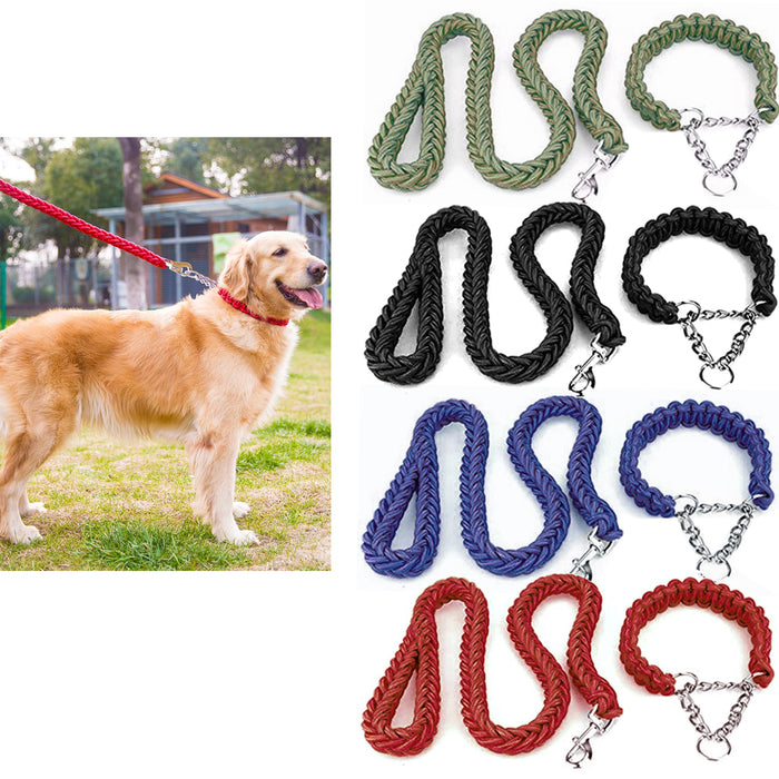 2PC Braided Leash Collar Set Heavy Duty Thick Dog Lead Rope Medium Large Breed