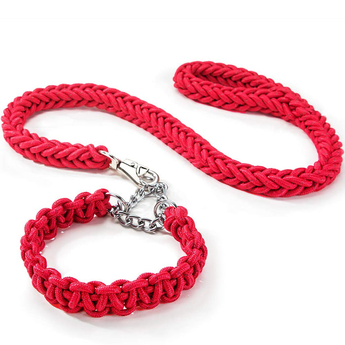2PC Braided Leash Collar Set Heavy Duty Thick Dog Lead Rope Medium Large Breed