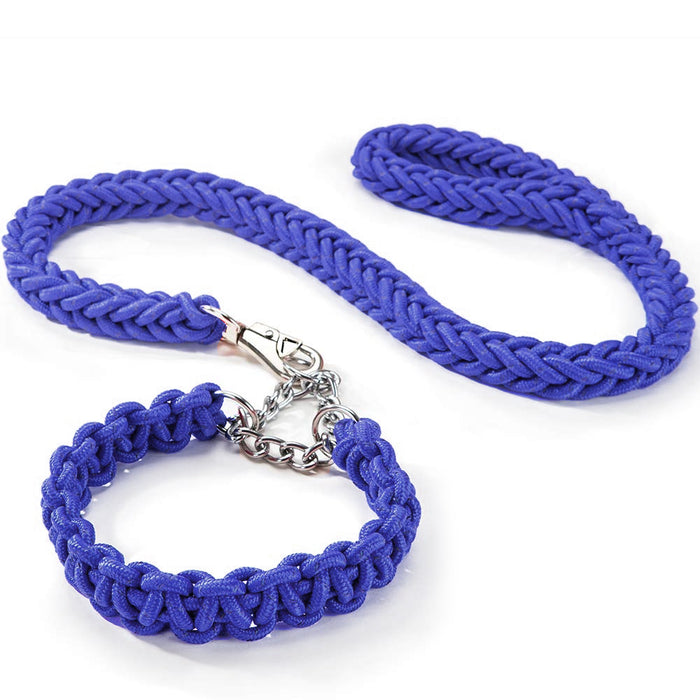 2PC Braided Leash Collar Set Heavy Duty Thick Dog Lead Rope Medium Large Breed