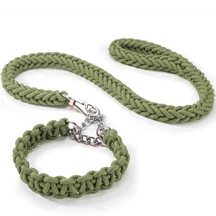 2PC Braided Leash Collar Set Heavy Duty Thick Dog Lead Rope Medium Large Breed