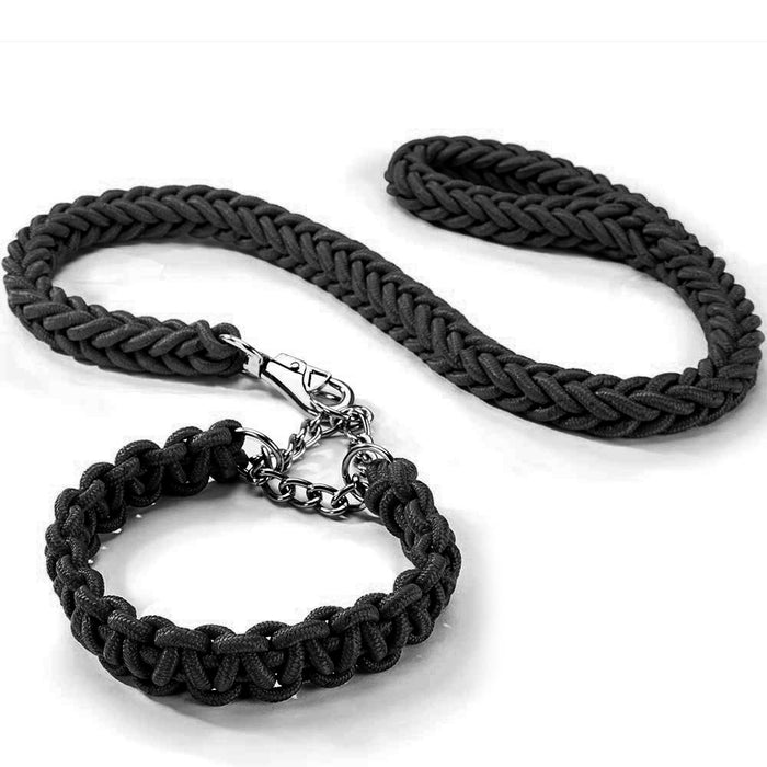 2PC Braided Leash Collar Set Heavy Duty Thick Dog Lead Rope Medium Large Breed