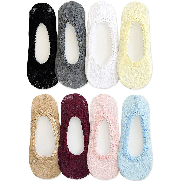 6 Pairs Women's Lace Foot Cover Socks Flats Invisible No Show Liner Low Cut 9-11