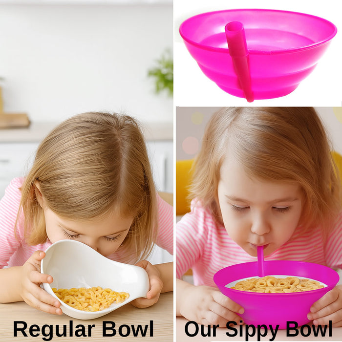 12 Pc Cereal Bowls With Straws Sip A Bowl Built In Straw Soup Drinking BPA Free