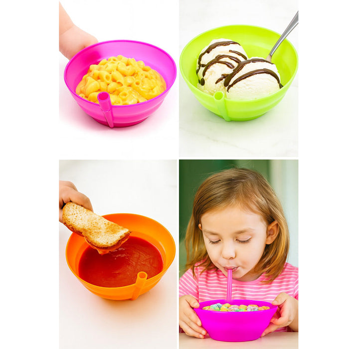 8 Sip-A-Bowl Set 14oz BPA Free Straw Bowls Sip Every Drop Cereal Ice Cream Soup