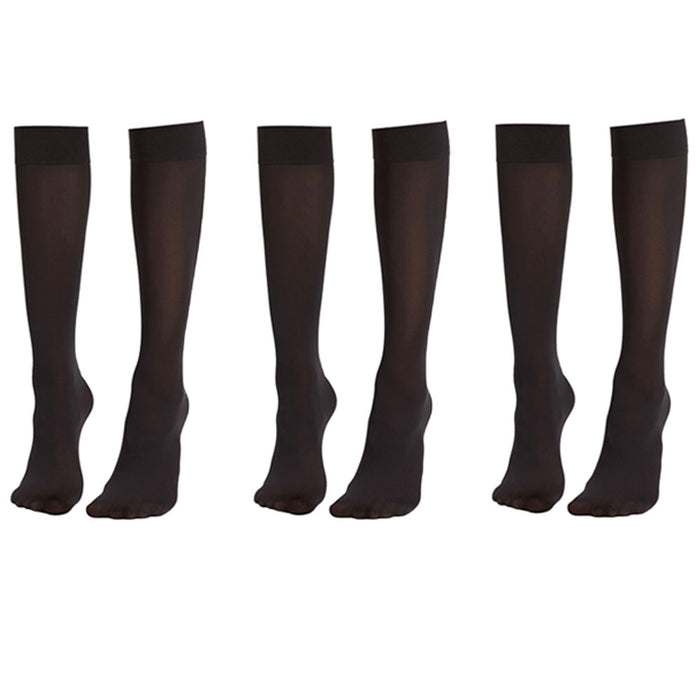 3 Pairs Women's Trouser Socks Knee High Opaque Nylon Thin Casual Black One Size