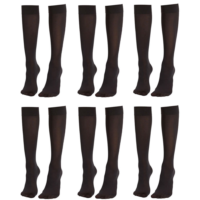 6 Pairs Women's Knee High Trouser Socks Opaque Stretch Casual 70D Black One Size