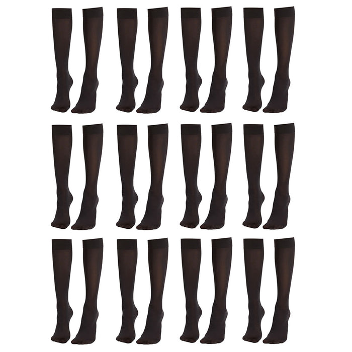 12 Pairs Womens Opaque Trouser Socks Knee High Tights Stretch 70D Black One Size