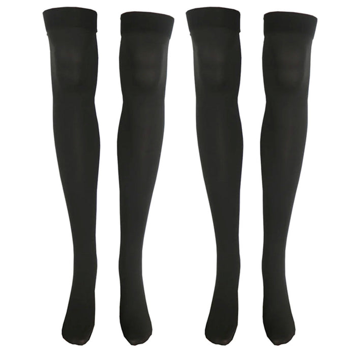 2 Pairs Women's Thigh High Socks Over The Knee Opaque Stockings Black One Size