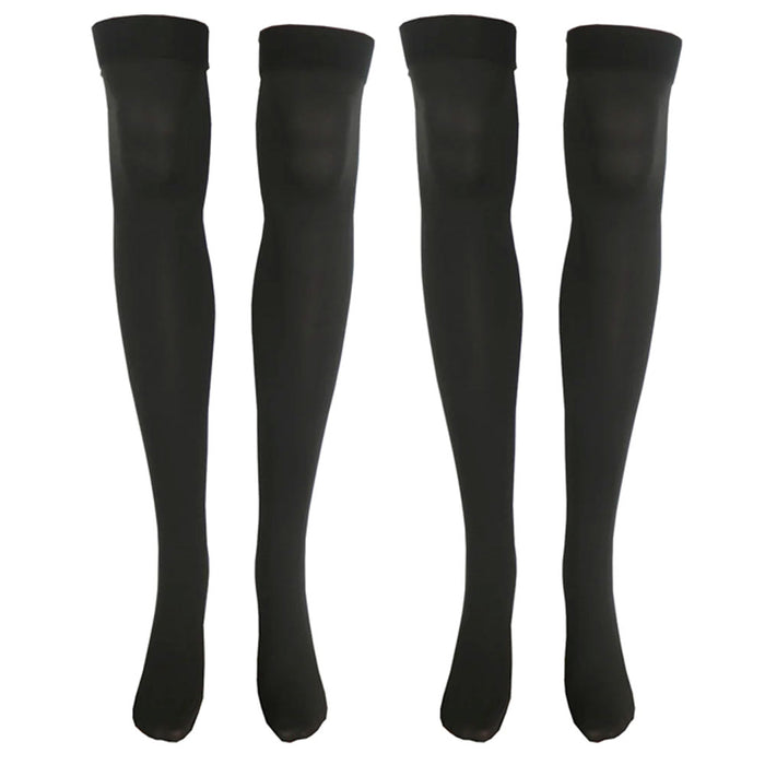 2 Pairs Women's Thigh High Socks Over The Knee Opaque Stockings Black One Size