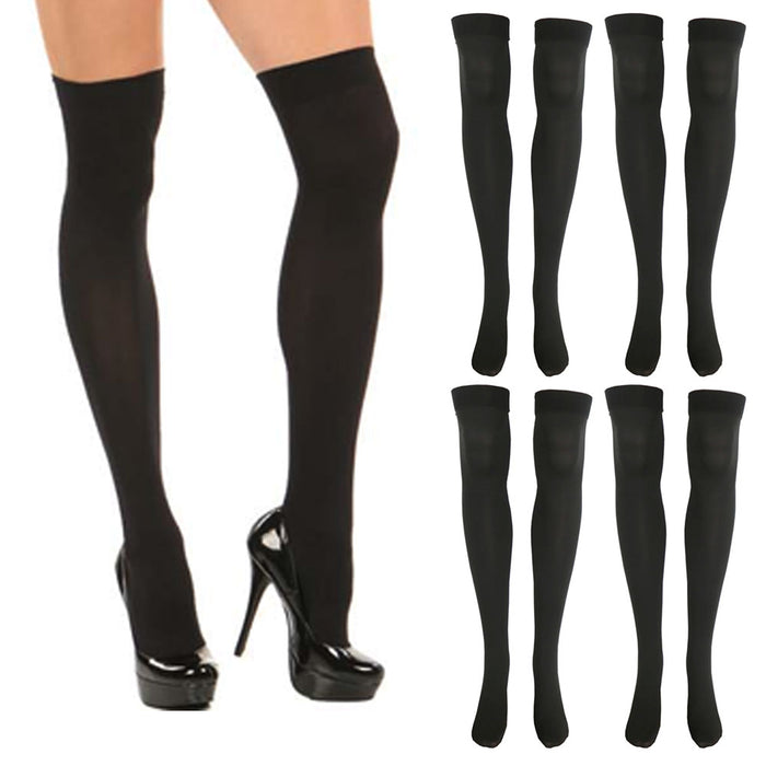 4 Pairs Women's Over The Knee Tights Thigh High Socks Stockings Black One Size