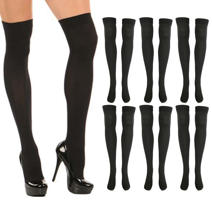 6 Pairs Women's Sheer Thigh High Socks Stockings Pantyhose Over Knee One Size