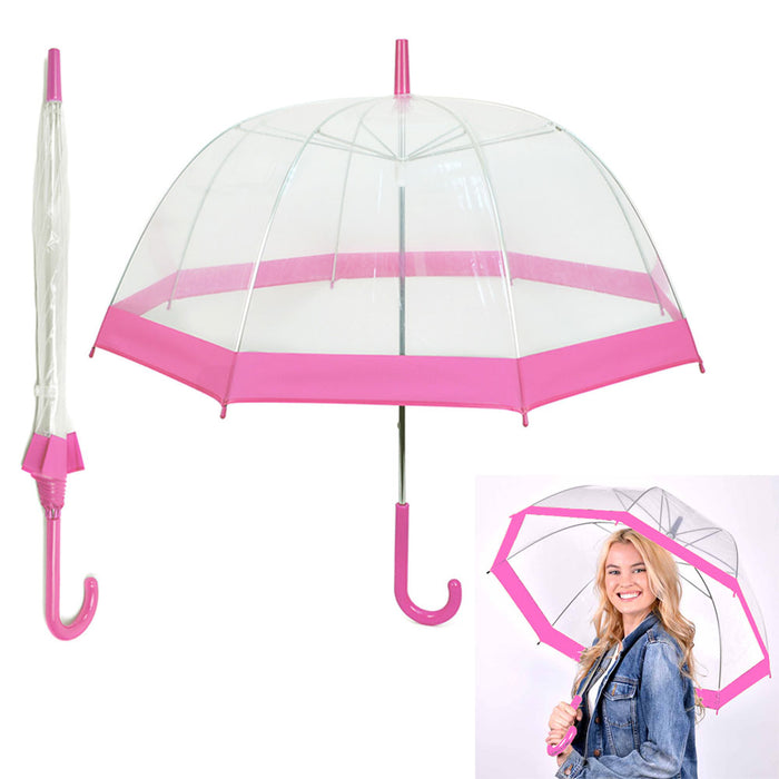1 Clear Umbrella Transparent Dome Pink Trim Adult Rain Cover Bubble See Through
