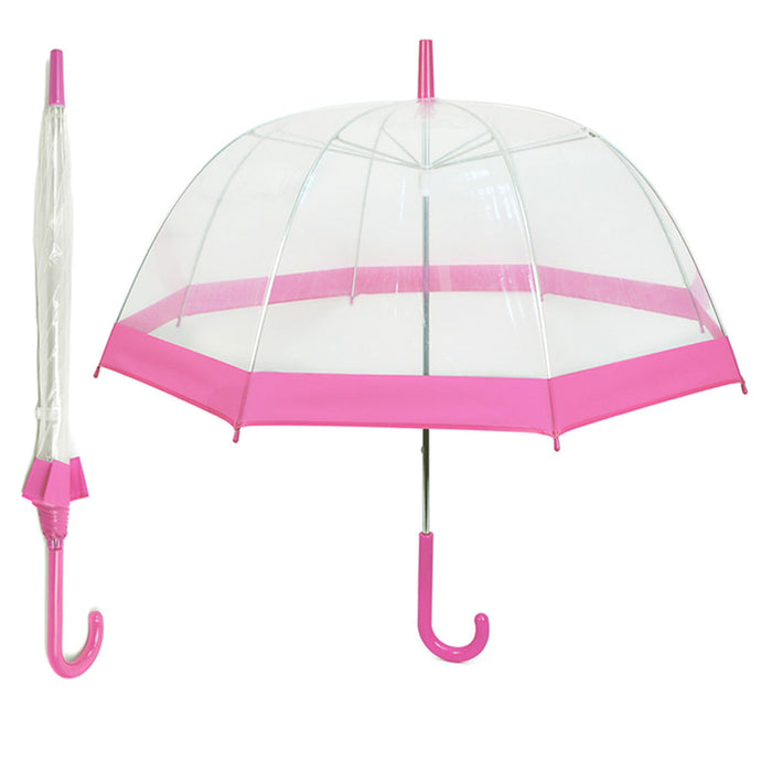 1 Clear Umbrella Transparent Dome Pink Trim Adult Rain Cover Bubble See Through
