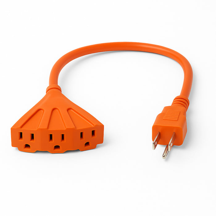 Tri Trap 3 Way Extension Cord Cable 12 Gauge Extra Heavy Duty 3 Outlet 2FT