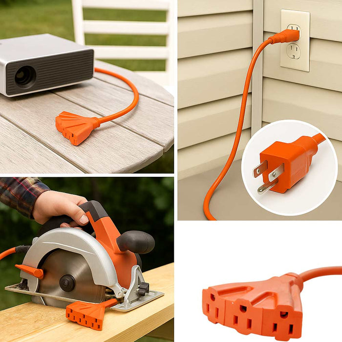 Tri Trap 3 Way Extension Cord Cable 12 Gauge Extra Heavy Duty 3 Outlet 2FT