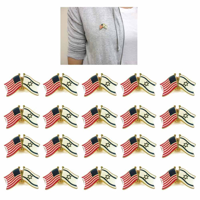 20 Israel USA Crossed Friendship Flag Lapel Pin Support Patriotic Enamel Badge