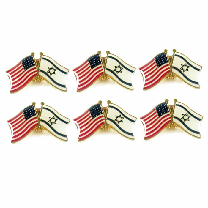 6 USA Israel Crossed Friendship Flag Enamel Lapel Pin Support Badge Patriotic