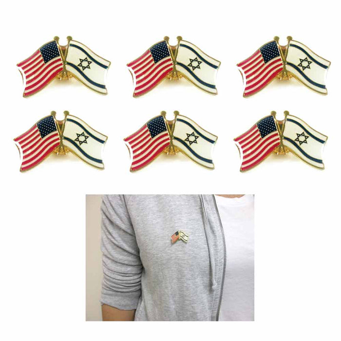 6 USA Israel Crossed Friendship Flag Enamel Lapel Pin Support Badge Patriotic
