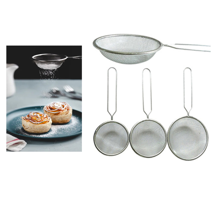 3 Mesh Strainers Fine Steel Colanders Sifters Sturdy Handle Strain Drain Tea