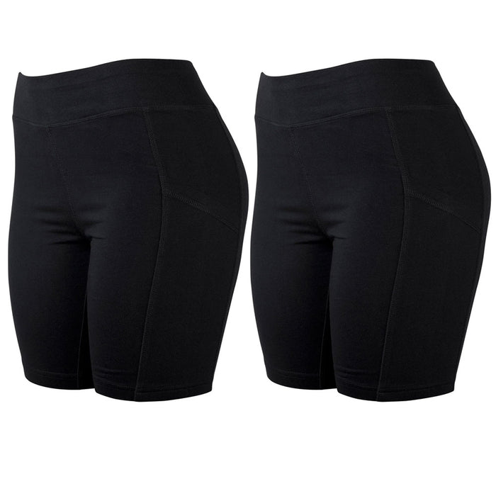 2 Women's Bike Shorts Athletic Leggings w/ Pockets Yoga Running Exercise Black S