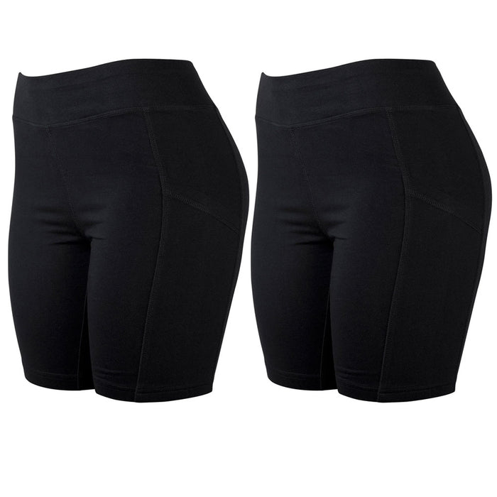 2 Women's Athletic Leggings Shorts w/ Pockets Yoga Running Exercise Gym Black M