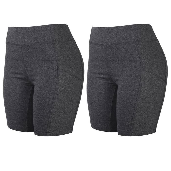 2 Womens Cotton Biker Shorts Athletic Leggings w/ Pockets Yoga